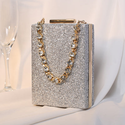 Glitter Rhinestone Studded Chain Clutch Bag