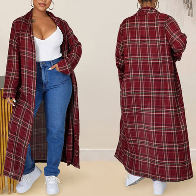 Plaid Pattern Long Sleeve Maxi Dress