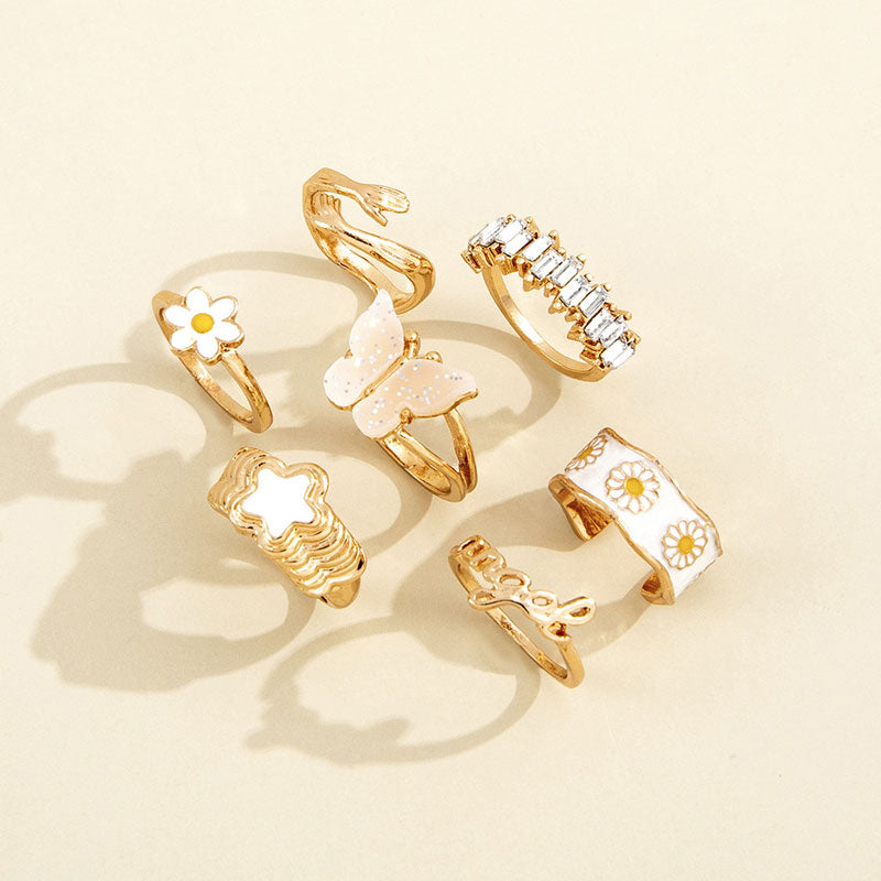 Butterfly & Flower Pattern 7PCS Rings Set