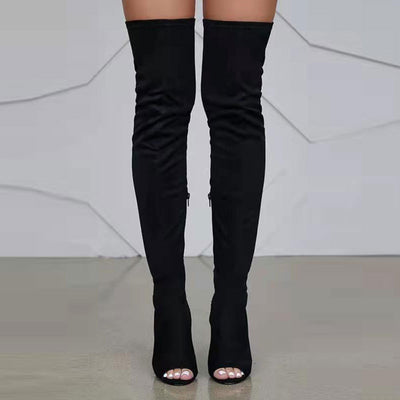 Solid Peep Toe Zipper Design Knee-High Boots