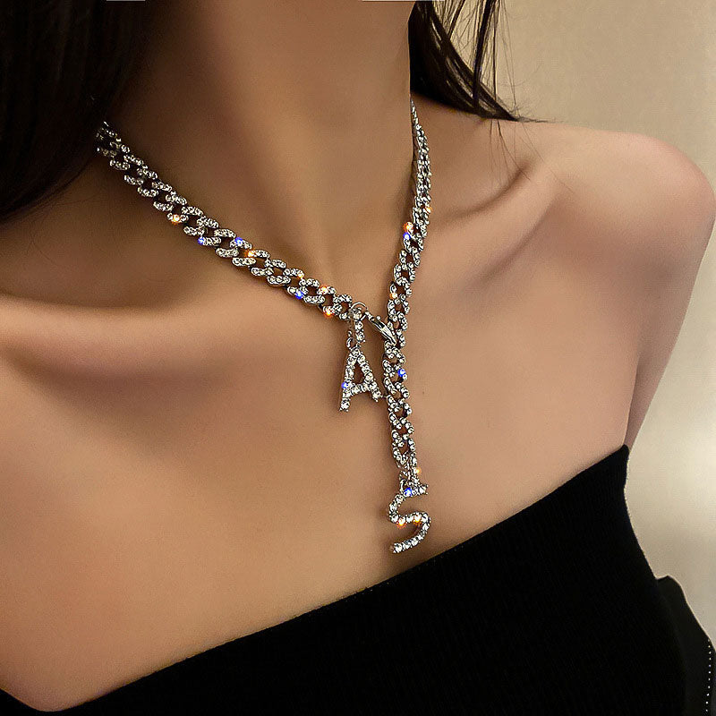 Letter Shaped Rhinestone Chain Necklace