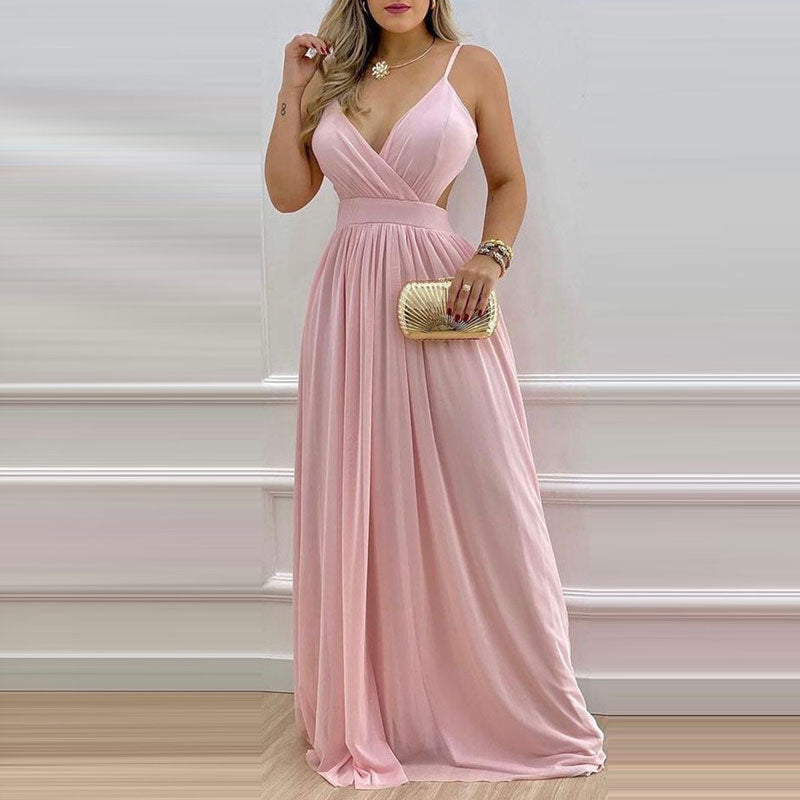 Solid V-Neck Cut Out Maxi Dress