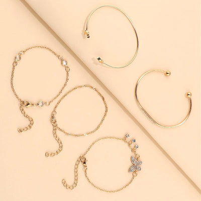 Rhinestone Butterfly Pattern 5PCS Bracelet Set