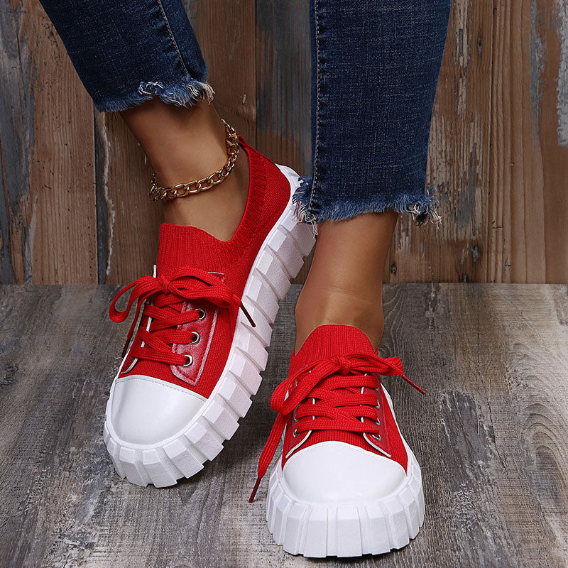 Colorblock Lace Up Fly Knitted Sneakers