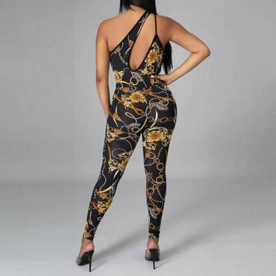 Chains Print Sleeveless Hollow Out Jumpsuit