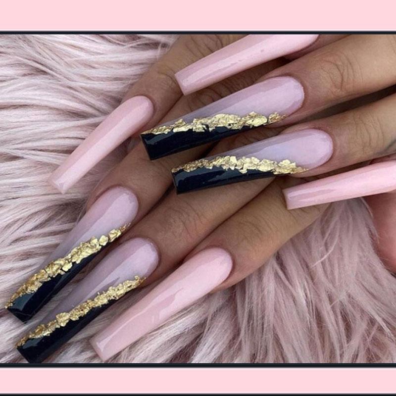 Crystal Diamond Long Fake Nails With Glue