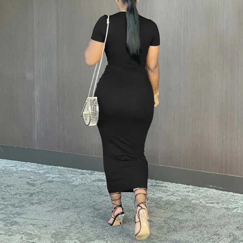 Short Sleeve Cutout Bodycon Slim Maxi Dress