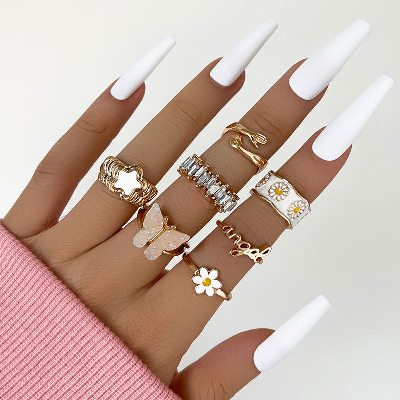 Butterfly & Flower Pattern 7PCS Rings Set