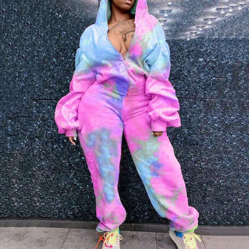 Tie Dye Print Hooded Top & Pants Set