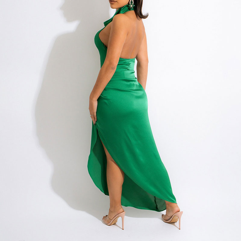 Solid Cowl Neck Sleeveless High Slit Dress