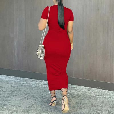 Short Sleeve Cutout Bodycon Slim Maxi Dress