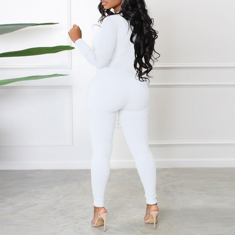 Solid Long Sleeve Zipper Design Skinny Jumpsuit