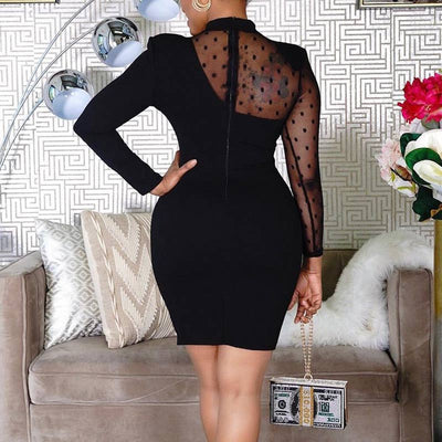 Solid Long Sleeve Sheer Mesh Bodycon Dress