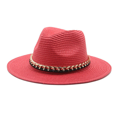 Solid Chain Decoration UV Protection Straw Hat