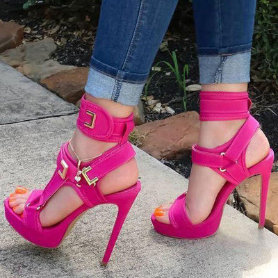 Solid Buckle Decoration Platform Stiletto Heels