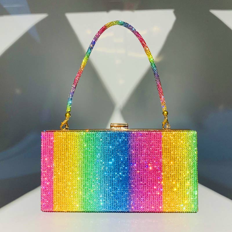 Rainbow Pattern Rhinestone Clutch Bag