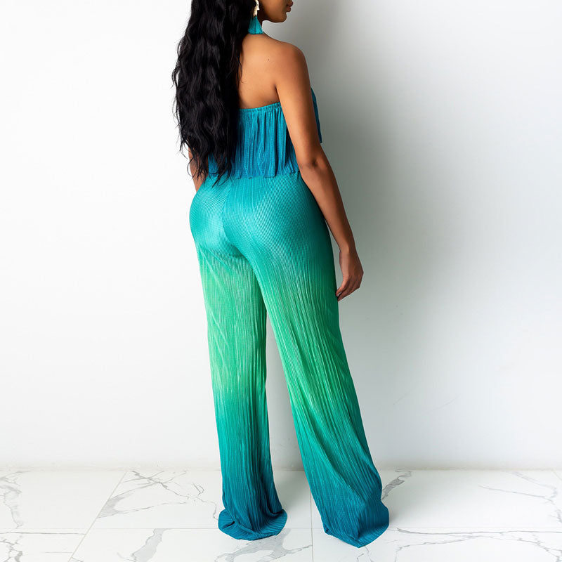 Gradient Color Tube Top & Wide Leg Pants Set