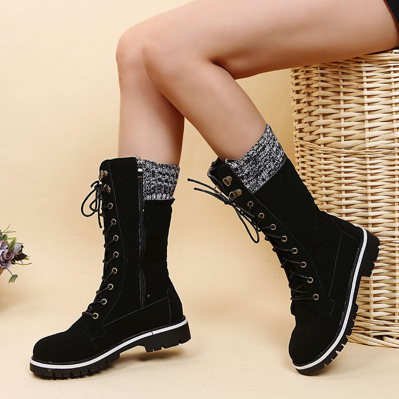 Colorblock Lace Up High Boots