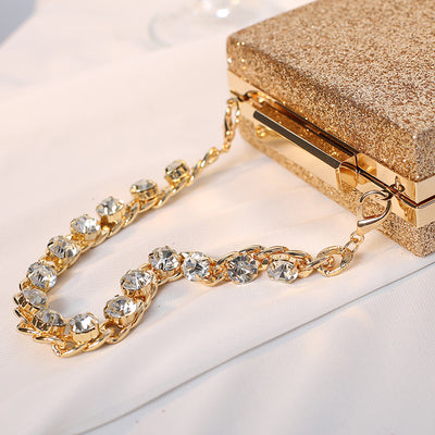 Glitter Rhinestone Studded Chain Clutch Bag