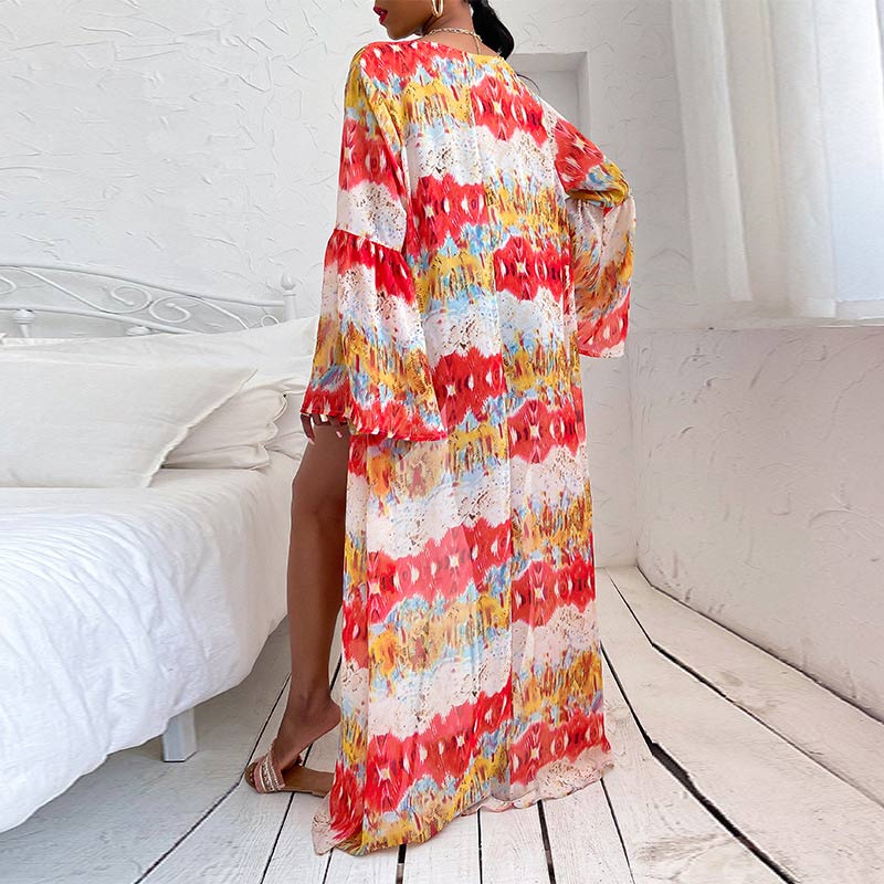 Print Loose Long Sleeve Cover Up