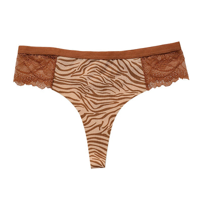 Leopard Print Lace Paneled Thong