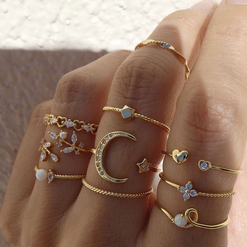 Star & Moon Pattern 10PCS Rings Set