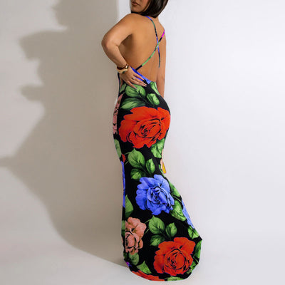 Floral Print Sleeveless Maxi Dress