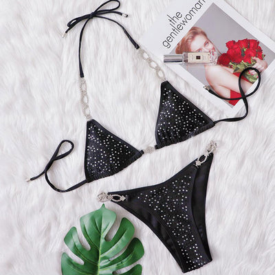 Rhinestone Halter 2PCS Swimsuit Set