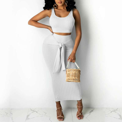 Solid Sleeveless Tube Top & Bandage Skirt Set