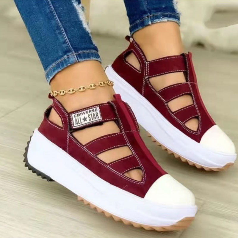 Letter Print Cut Out Slingback Platform Sneakers