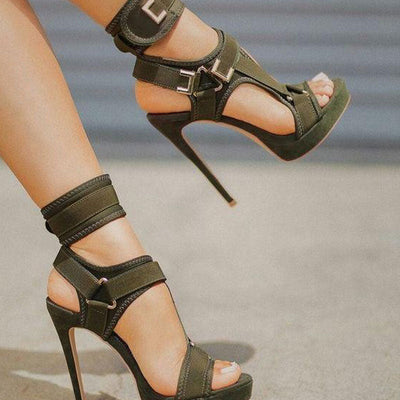 Solid Buckle Decoration Platform Stiletto Heels