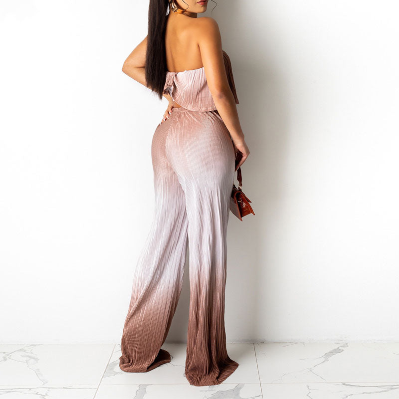 Gradient Color Tube Top & Wide Leg Pants Set