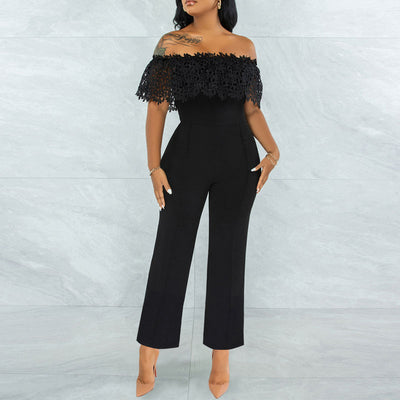 Solid Off Shoulder Sleeveless Lace Jumpsuit