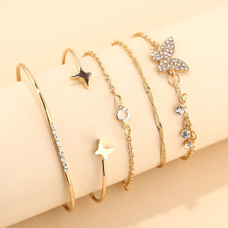 Rhinestone Butterfly Pattern 5PCS Bracelet Set