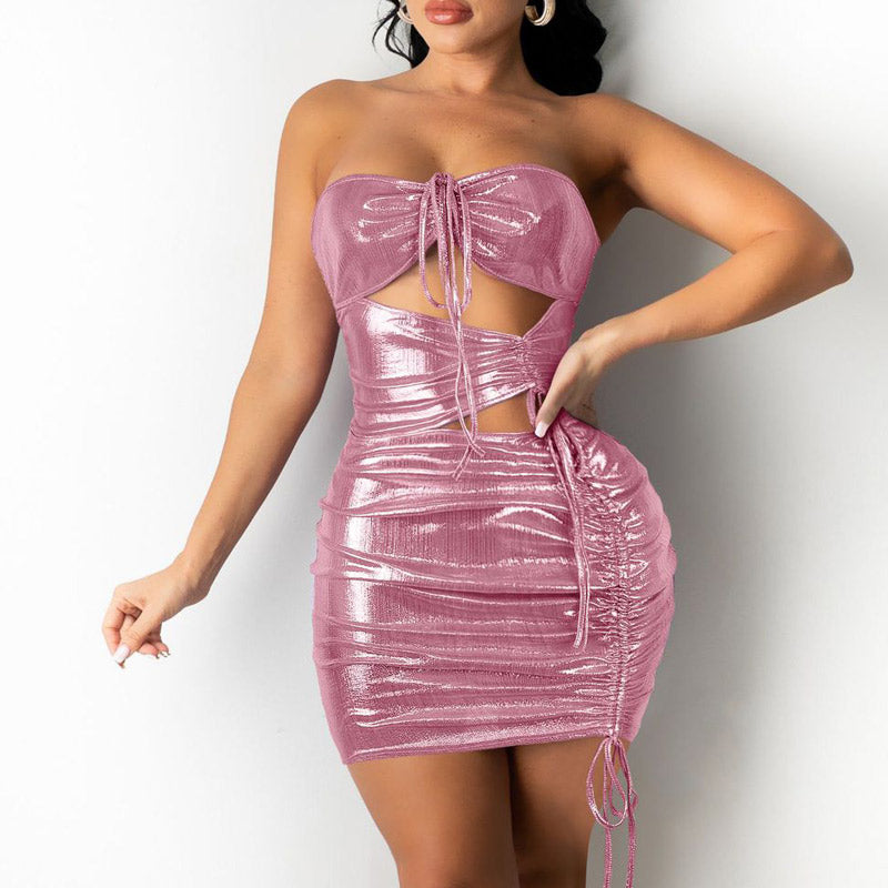 Solid Halter Hollow Out Bodycon Dress