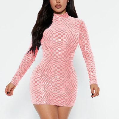 Sequins Turtleneck Long Sleeve Bodycon Dress