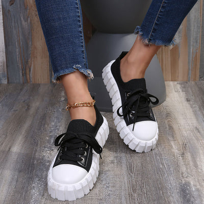 Colorblock Lace Up Fly Knitted Sneakers