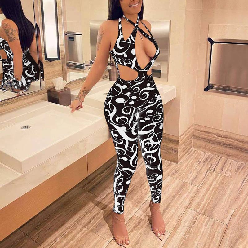 Musical Note Pattern Hollow Out Jumpsuit