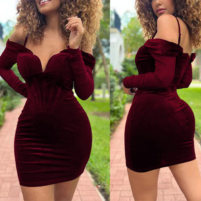 Velvet Cold Shoulder Spaghetti Strap Mini Dress