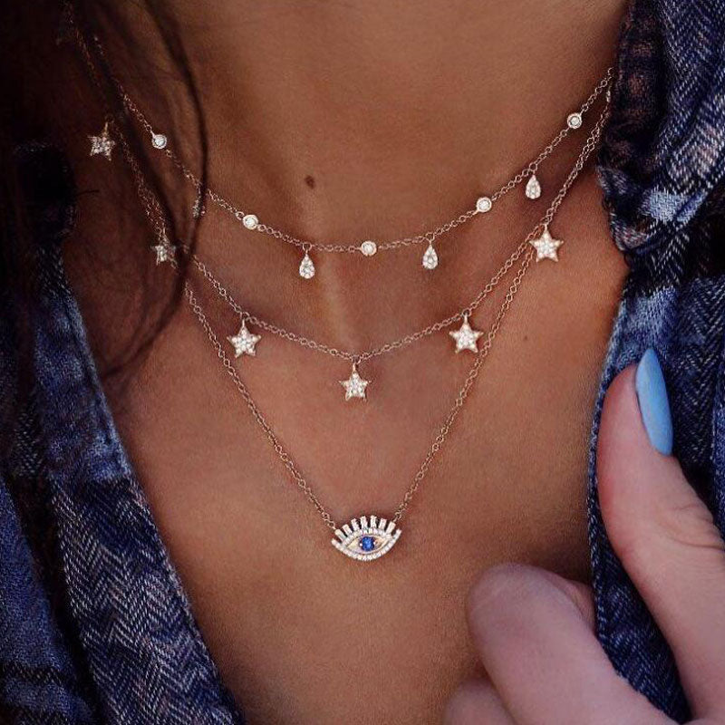 Eyes & Star Pattern Layered Necklace