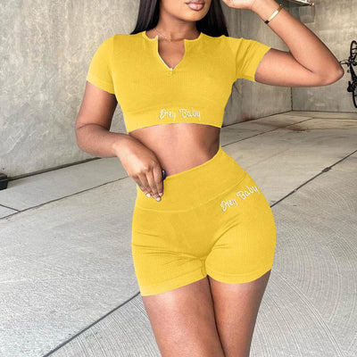 Short Sleeve Tops & High Waist Shorts Set