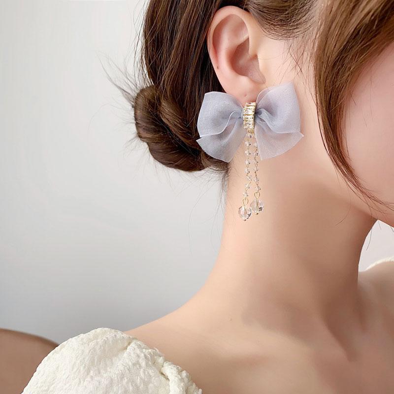 Bowknot Pattern Tassel Design Drop Earrings