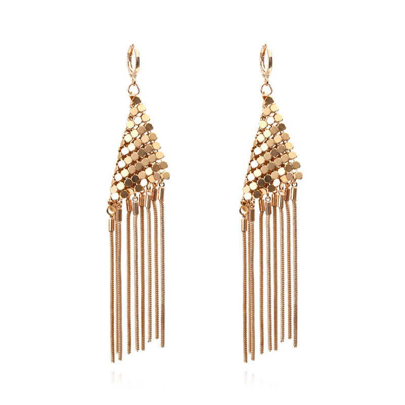 Solid Hollow Out Tassel Design Drop Earrings