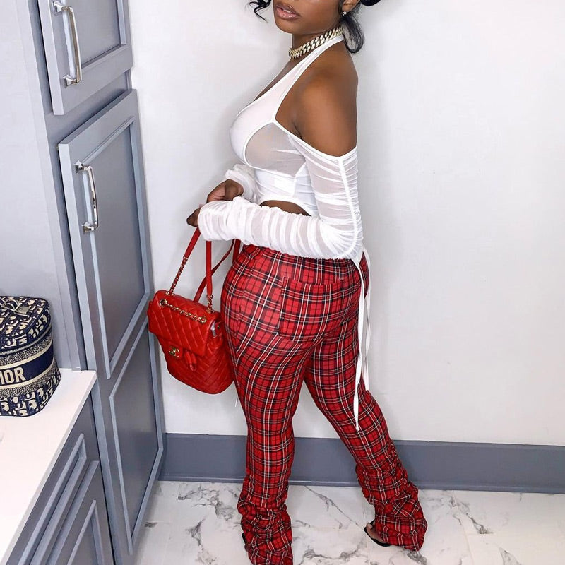 Plaid High Waist Stacket Pants