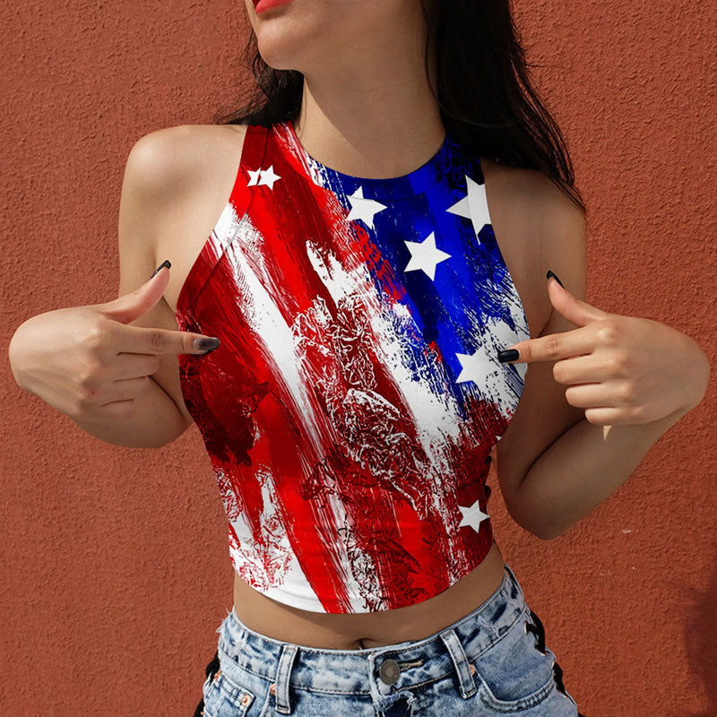 Statue of Liberty Print Sleeveless Crop Top