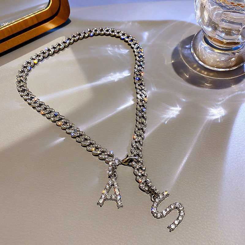 Letter Shaped Rhinestone Chain Necklace