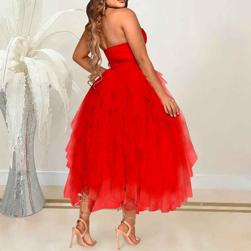 Rhinestone Off Shoulder Sheer Mesh Tulle Dress