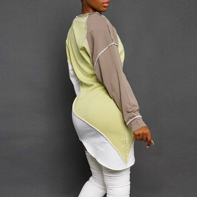 Colorblock Long Sleeve Irregular Bodycon Dress