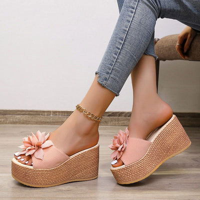 Floral Pattern Wedge Sandals