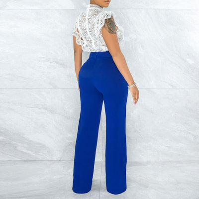 Solid High Waist Straight Leg Pants